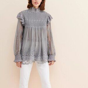 Bl_nk for Anthropologie Mock Neck Smock Blouse Tunic Micro Mini